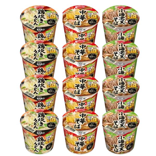 エースコック だしの旨みで減塩 中華そば 鶏炊きうどん 小海老天そば ３種類各4個 合計12個 アソート