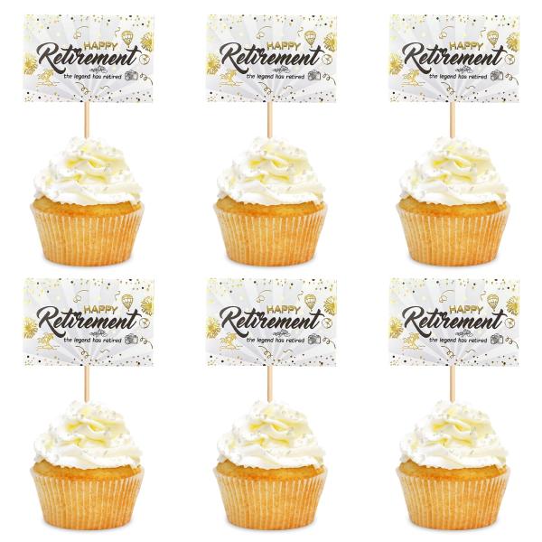 Cyodoos 24個 ホワイト Happy Retirement カップケーキトッパー 仕事なし ゾーン アドベンチャー ビギン ケーキトッパー 退