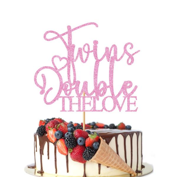 Crseniny Twins Double The Love ケーキトッパー、Twice Blessed ケーキトッパー、ツインズ ベビーシャワー/ツ
