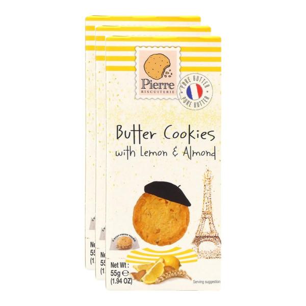 ピエールビスキュイットリー バタークッキー レモン＆アーモンド 55g×3個