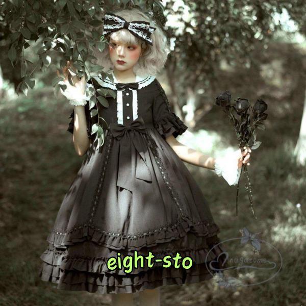ロリータ ゴスロリ 宮廷風 ブラック コスプレ コスチュームワンピース  