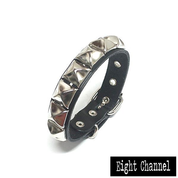 ブレスレット リストバンド レザー 本革 スタッズ ピラミッド 黒