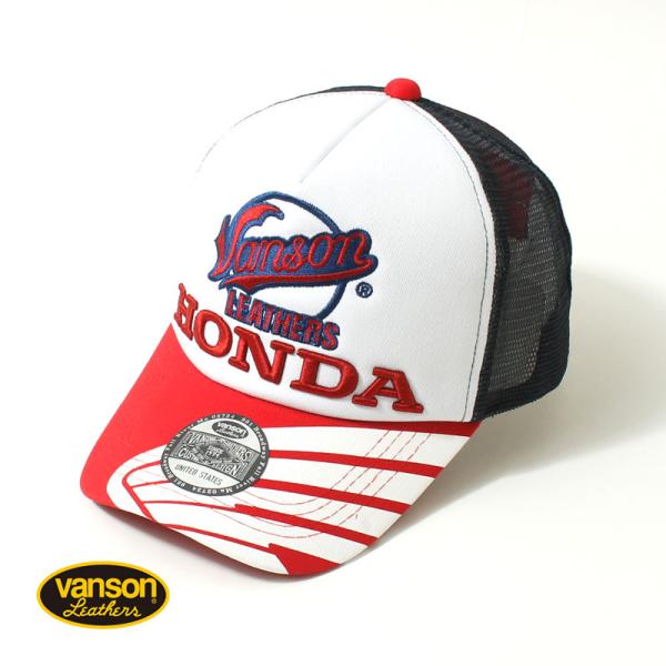 HONDA メッシュキャップ 赤【ビンテージ】 VANSON（バンソン） メッシュキャップ 帽子 HONDAコラボ アメカジ