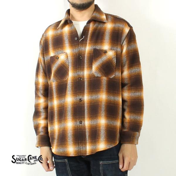即決 シュガーケーン オンブレ ヘビーネルシャツ SUGAR CANE シュガーケーン ネルシャツ 長袖 アメカジ 大人 おしゃれ