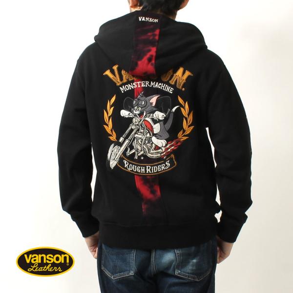 ヤ*ャ様 VANSON ROUGH RIDERS ブラックフーディ　パーカー VANSON（バンソン） パーカー トムとジェリー 2023秋冬 新作 TJV-2334