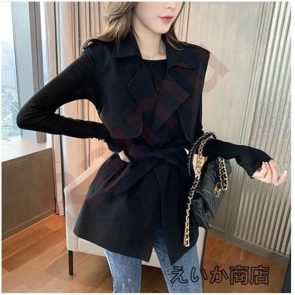 ベスト トレンチコート レディース 40代 ミディアム丈スーツジャケット ノースリープ スプリングコート カーキ アウター 秋服 韓国風 ベスト 30代 50代 オシャレ 全国総量無料で