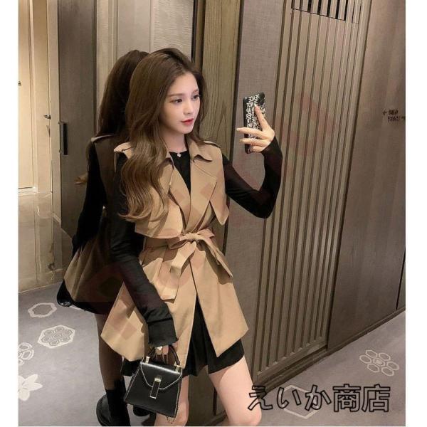 ベスト トレンチコート レディース 40代 ミディアム丈スーツジャケット ノースリープ スプリングコート カーキ アウター 秋服 韓国風 ベスト 30代 50代 オシャレ 全国総量無料で