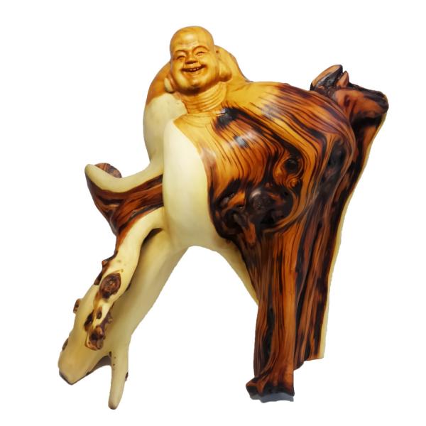 現品限り】天然 崖柏木 彫り 白蛇 布袋様 像 A(高さ約28.0cm) 布袋様の