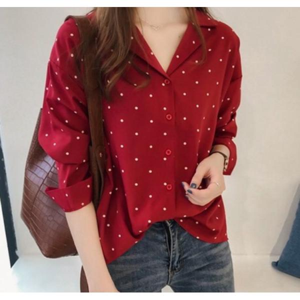 ドット柄ブラウス 水玉ブラウス ブラウス レディースシャツ 水玉 ドット 水玉シャツ ブラック レッド 長袖シャツ Buyee Buyee Jasa Perwakilan Pembelian Barang Online Di Jepang