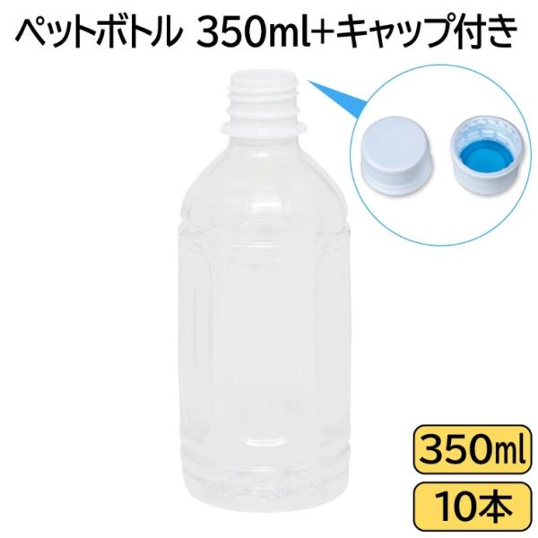 350mlの耐熱ペットボトル容器です。口径28mmの「フィンロックキャップ」付き。TEバンドの内周に多数付けられたヒレ状　の突片（フィン）が、閉栓時びん口の突部にひっかります。開栓時、バンド部がびん口に残り開栓したことを示すキャップです。充...