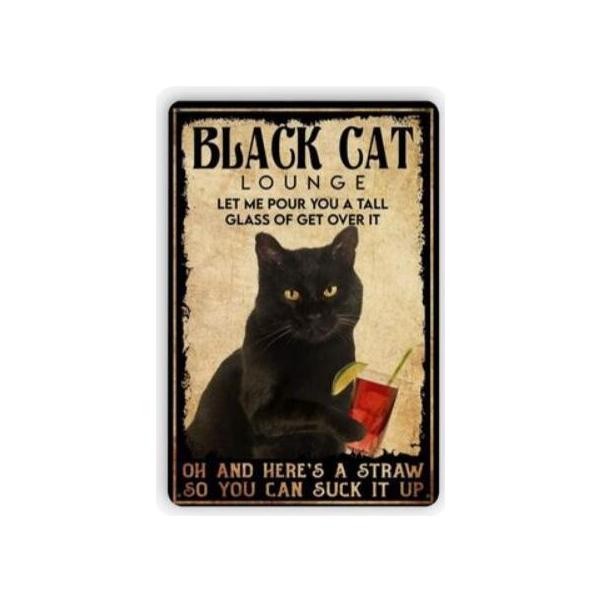 かわいい動物　ペット　クロネコ　黒猫　英文柄　アメリカ雑貨　メタルサイン　ブリキ看板　金属　インテリア　壁飾り　20x30cm