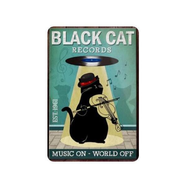 かわいい動物　ペット　クロネコ　黒猫　英文柄　アメリカ雑貨　メタルサイン　ブリキ看板　金属　インテリア　壁飾り　20x30cm