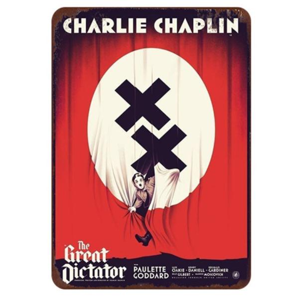 『チャップリンの独裁者』 映画ポスター アメリカ雑貨★レトロ調★メタルサイン アメリカンブリキ看板/飾り/バー/レストラン/カフェ/喫茶店/20cm*30cm