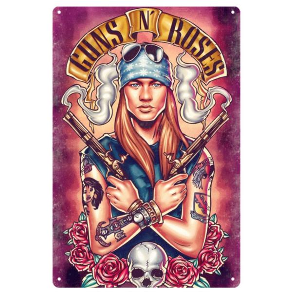 ガンズ・アンド・ローゼズ Guns N' Roses GN'R 　ロックバンド　アメリカ雑貨★レトロ調★ブリキ看板/飾り/バー/レストラン/カフェ 20x30cm