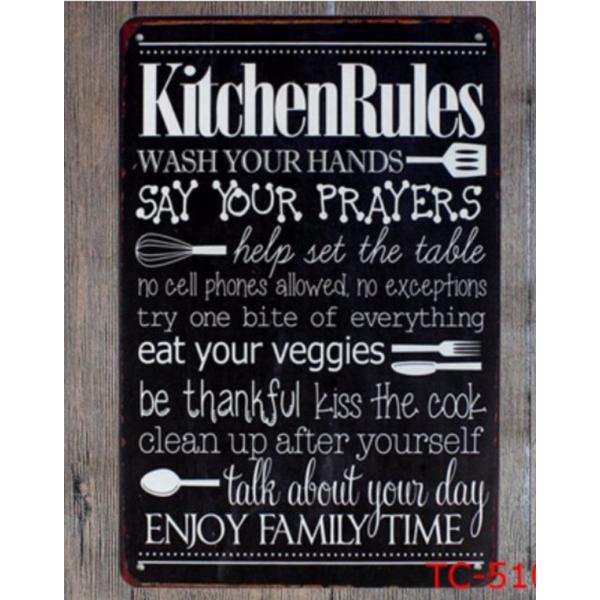 キッチンルール　KITCHENRULES 看板　アメリカ雑貨★レトロ調★アメリカンブリキ看板/飾り/バー/レストラン/カフェ/喫茶店/20cm*30cm