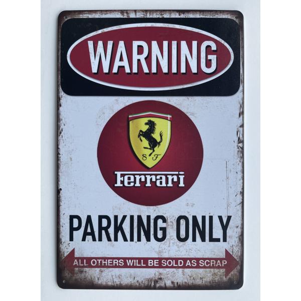 フェラーリ Ferrari　専用駐車場 　アメリカ雑貨★レトロ調★アメリカンブリキ看板/飾り/バー/レストラン/カフェ/喫茶店/20cm*30cm