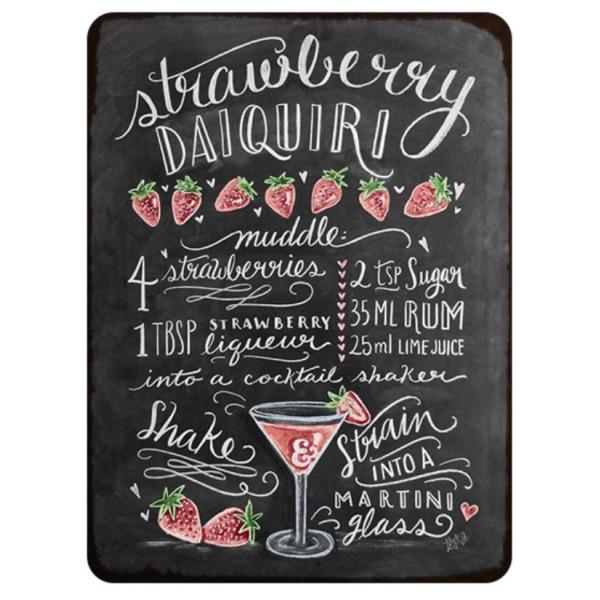 いちご　ダイキリ　Strawberry Daiquiri   カクテル★レトロ調★アメリカンブリキ看板/飾り/バー/レストラン/カフェ/喫茶店/20cm*30cm
