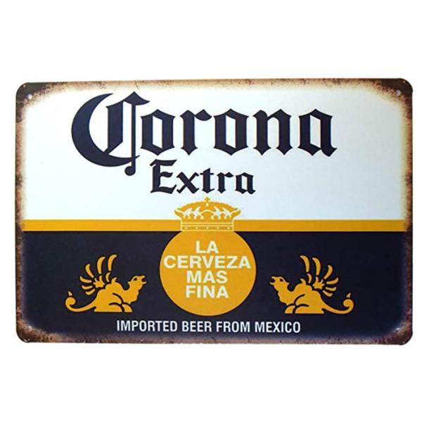 コロナ・エキストラ　 Corona Extra　コロナビール★アメリカ雑貨　レトロ調　ブリキ看板 /飾り/バー/レストラン/カフェ/喫茶店　インテリア　20x30cm