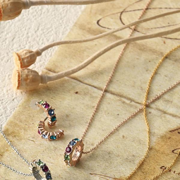 送料無料】プライベートレーベル カラーストーンネックレス＆ピアス