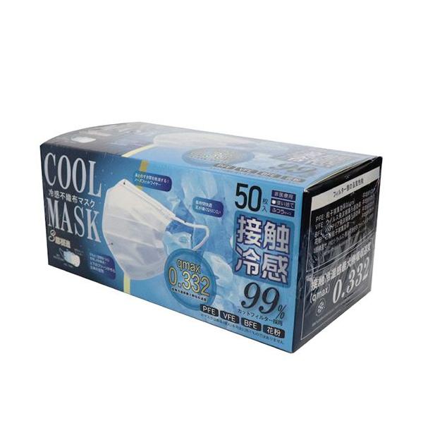 他サイト： 冷感不織布マスク　ふつうサイズ　ホワイト　１箱（５０枚）の商品画像
