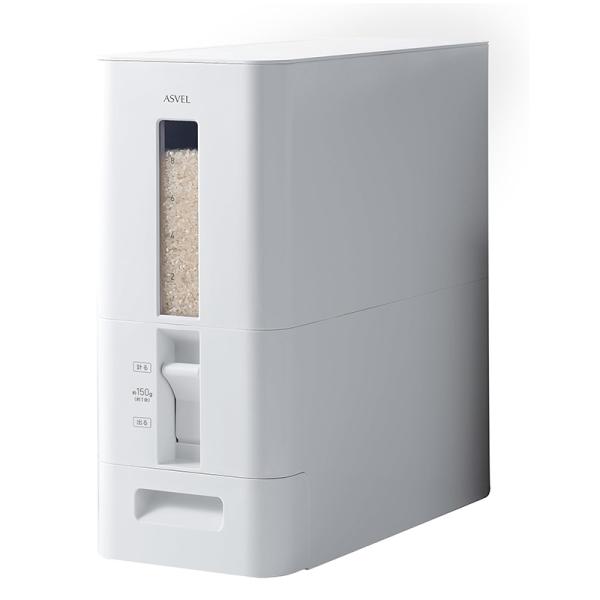 他サイト： アスベル S 計量 米びつ ホワイト 12kg 無洗米対応 スリム おしゃれ 丸洗い可能 キャスター付 ASVEL A7528 4974908752803の商品画像