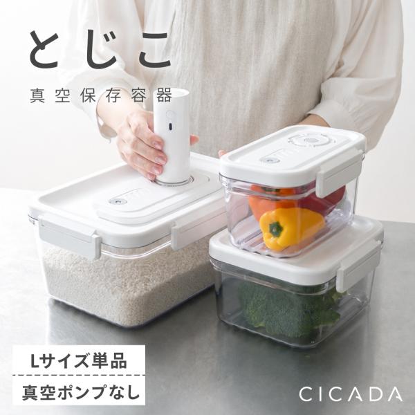 真空保存容器 Lサイズ ポンプなし 電動 強力密閉 鮮度長持ち コンテナ タッパー キャニスター サラダ 米びつ 容器 日付ダイアル付 CICADA