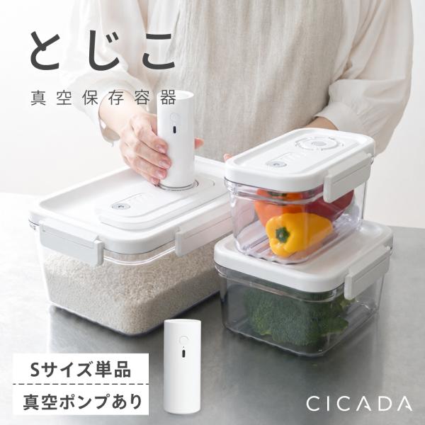真空保存容器 Sサイズ ポンプあり 電動 強力密閉 鮮度長持ち コンテナ タッパー キャニスター サラダ 米びつ 容器 日付ダイアル付 CICADA