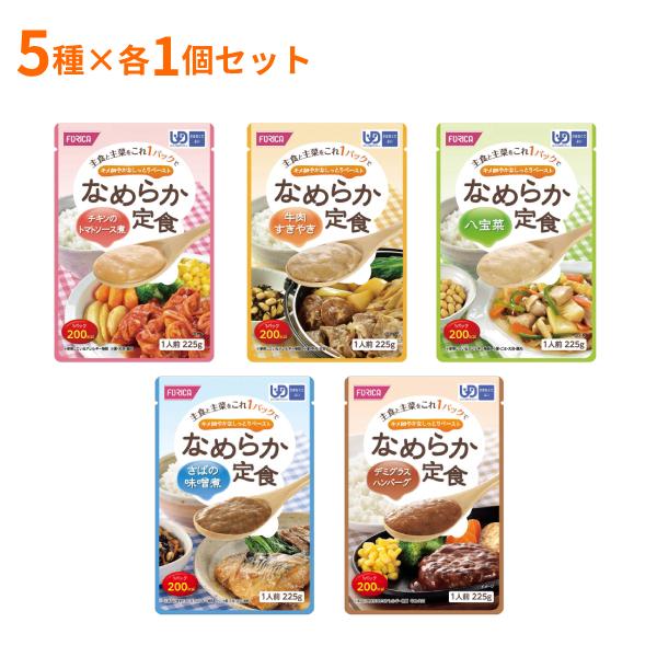 介護食 レトルト やわらか食 ホリカフーズ 区分4 なめらか定食 5種セット 225g×各1個セット 区分4 かまなくてよい 介護食品 嚥下食 ペースト食 やわらか