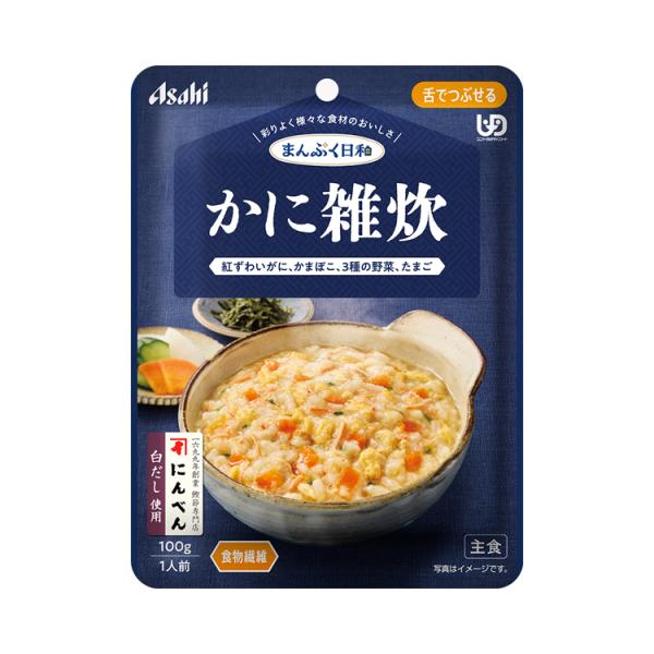 介護食 レトルト やわらか食 まんぷく日和 かに雑炊 100g アサヒグループ食品 ムース食 ミキサー食 舌でつぶせる 区分3 介護食品 おかず 嚥下食