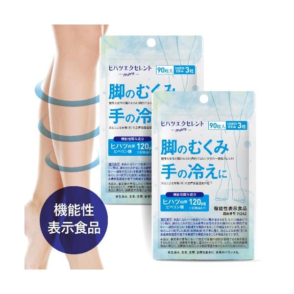 脚のむくみ 手の冷え を軽減 ヒハツ サプリ 医師監修 機能性表示食品 90粒 2袋セット 約2ヶ月分 カリウム マルチビタミン 配合 ヒハツエクセレントモア