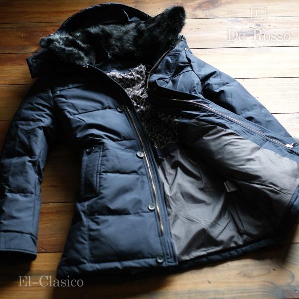 日本製✩美品✩ベルベット✩フード有り✩ブルーフォックス✩ファーコート✩軽い✩総柄 新品*イタリア*De Rosso* フォックスファー 羽毛90% ダウンコート 紺