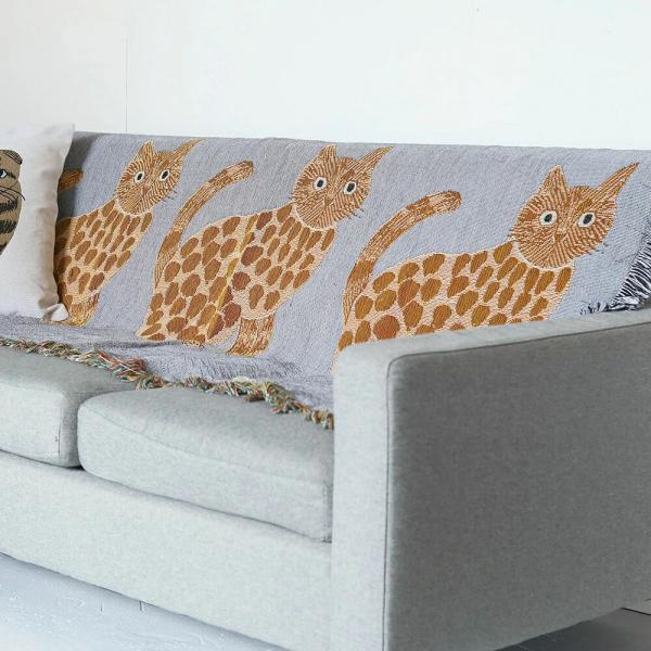 新品　松尾ミユキ　ゴブラン　タペストリーラグ　キャット＆リーフ　猫　ねこ　ネコ 新品 松尾ミユキ ゴブラン タペストリーラグ キャット＆リーフ 猫 ねこ