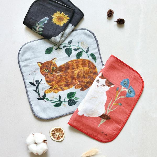 松尾ミユキ ガーゼハンドタオル（猫）｜タオルハンカチ 雑貨