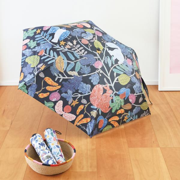 松尾ミユキ 折りたたみ傘｜Folding umbrella 雑貨 傘 プレゼント 日用品 動物 植物  ウサギ 鳥 リス 総柄 晴雨兼用 雨 梅雨 紫外線 UV 撥水 折りたたみ 軽量
