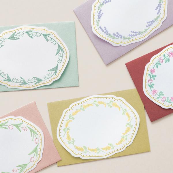 CHARME シャルム ミニカードセット｜封筒 便箋 誕生日 ギフト アンティーク 花 スズラン チューリップ ラベンダー ミモザ マトカ
