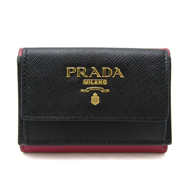 【美品】PRADA プラダ サフィアーノ 三つ折り財布 1MH021 ブラック PRADA プラダ 財布 三つ折り ミニ財布 1MH021 QWA サフィアーノ