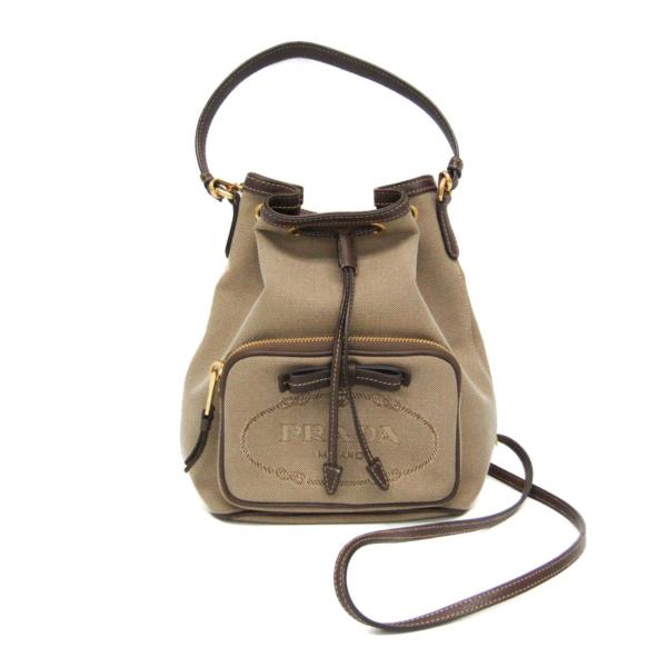PRADA（プラダ） ロゴジャガード 巾着バッグ レディース レザー,ジャ