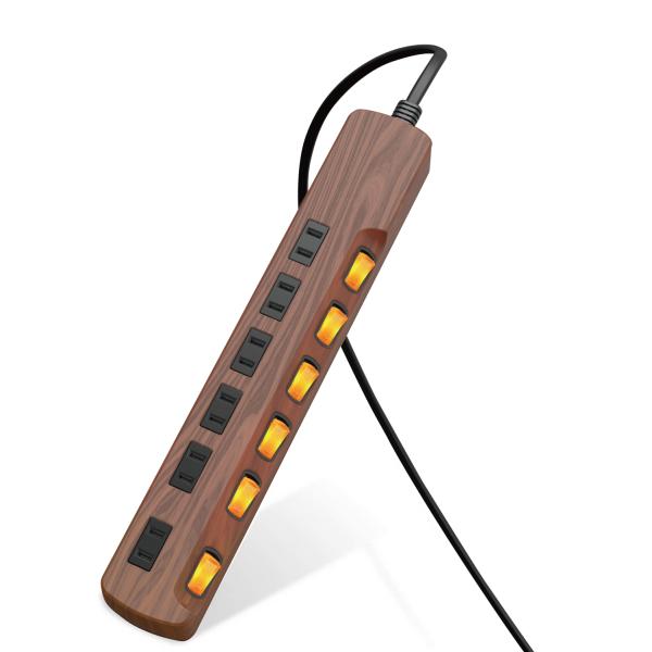 他サイト： エレコム 電源タップ 雷ガード個別スイッチタップ コードタップ コンセント 延長コード タップ OAタップ 延長ケーブル コード ウォールナット 1.0m ECT-1310Wの商品画像