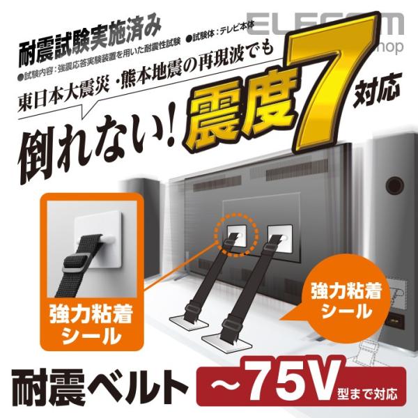 他サイト： エレコム 耐震ベルト 粘着シールタイプ 〜75V型テレビ用 2本入 〜75V型テレビ用 2本入┃TS-002N2の商品画像
