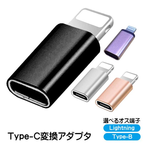 変換アダプター Type-Cを変換 選べるオス端子 Lightning Type-B(MicroUSB) 充電可能 タイプCをタイプBへ 変換コネクター スリム 持ち運び 充電ケーブルを変換