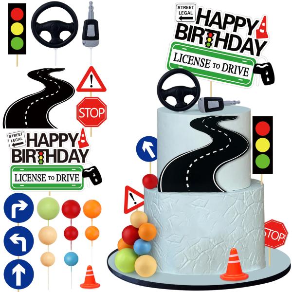 19個 運転免許証ケーキトッパー 新しいドライバーケーキデコレーション 16歳 17歳の誕生日ケーキトッパー 誕生日や道路標識のテーマパーティー用品