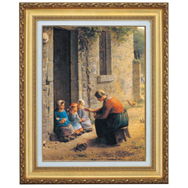 親子　額縁入り　絵画　by M.Onishi ジャン＝フランソワ・ミレー ミレー 子供たちに食事を与える農婦 10号