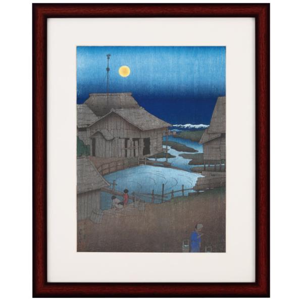 川瀬巴水 版画 作品 陸奥 三島川 風景画 複製画 日本風景画 額付き 壁掛け