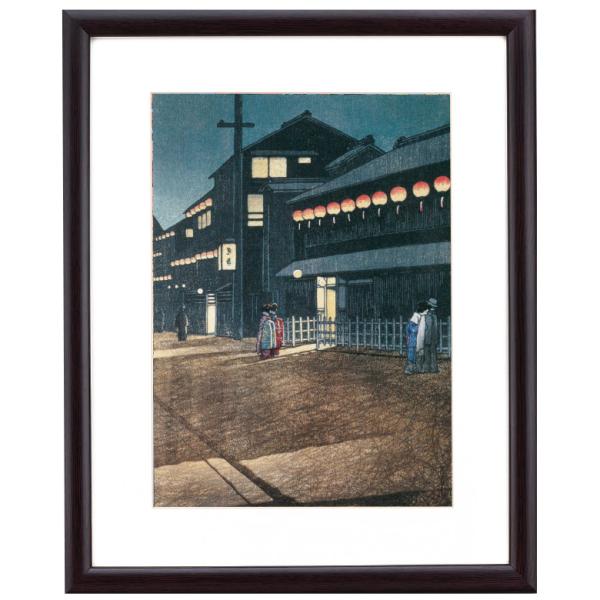 川瀬巴水 作品 大阪宗右衛門町の夕 風景画 複製画 日本風景画 額付き 壁掛け