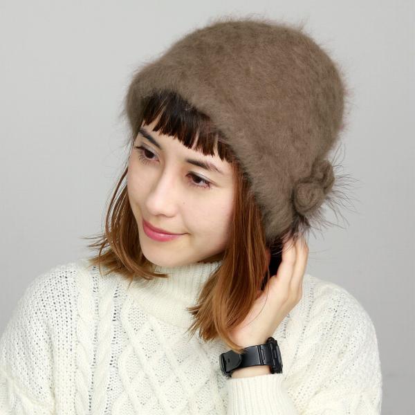 ふわふわ柔らかい アンゴラファー ニット ニット帽 ファー フラワー