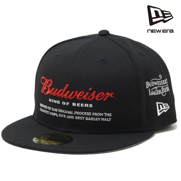 ニューエラ キャップ NEWERA 59FIFTY Budweiser 帽子 バドワイザー ラベルロゴ ビール 銘柄 ロゴキャップ フリーサイズ フラットバイザー 黒 ブラック