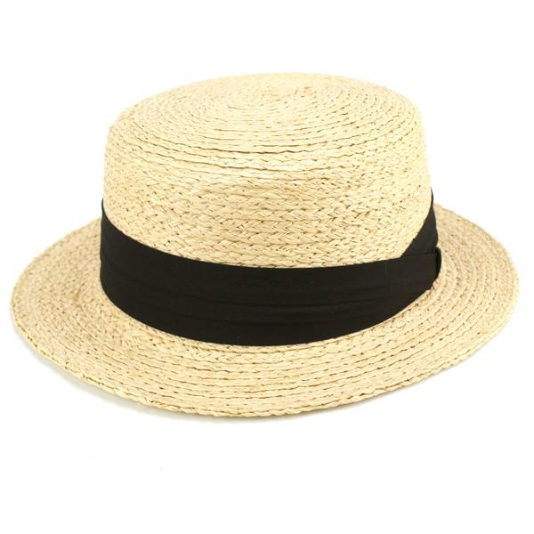 帽子 メンズ レディース 春夏 ストローハット カンカン帽 ソフト素材 麦わら帽子 天然繊維 黒リボン