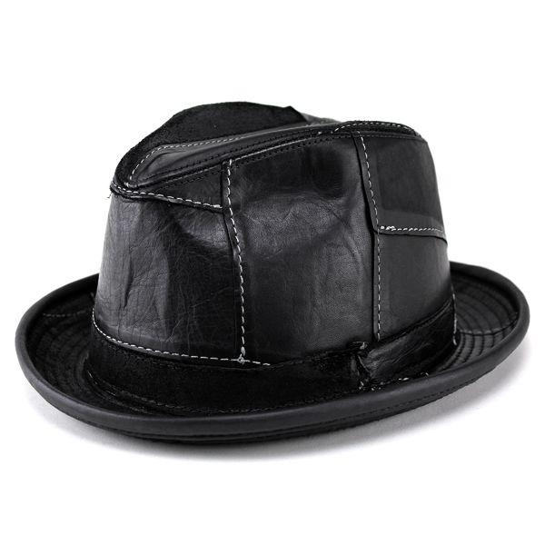 帽子 メンズ ハット HENSCHEL ヘンシェル レザーパッチワーク中折れ