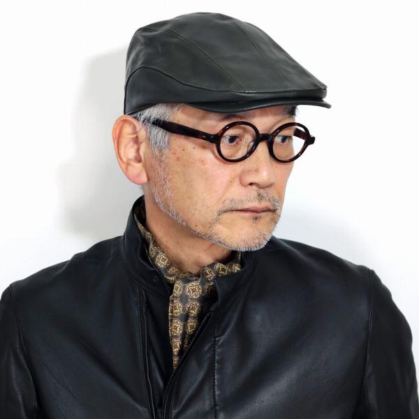 ハンチング レザー メンズ 紳士 帽子 革 秋冬 韓国 ベレー帽 中高年 ダークブラウン 黄褐色 黒 25 Off