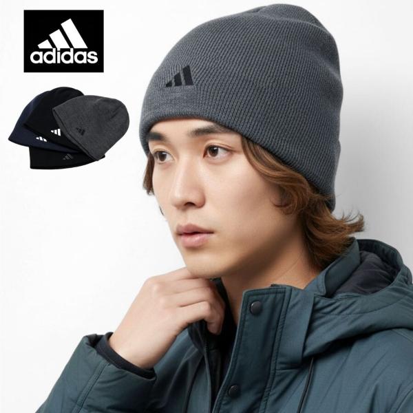 adidas メンズ ニット ワッチ アディダス ニット帽 レディース 冬用 ビーニー アクリル リブ編み ロゴ刺繍 シンプル 防寒 軽量 ユニセックス 手洗い可